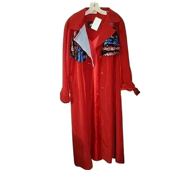 Customized By Statement Boutique Denim and sequin trench coat. Size 8 - Picture 3 of 12